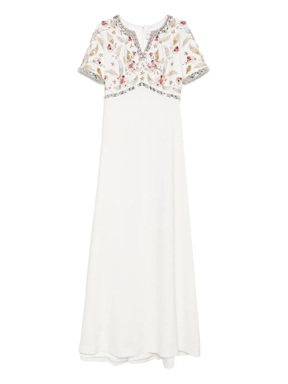 Декорированное платье макси с короткими рукавами Dina Melwani, белый 
Декорированное платье макси с короткими рукавами Dina Melwani, белый