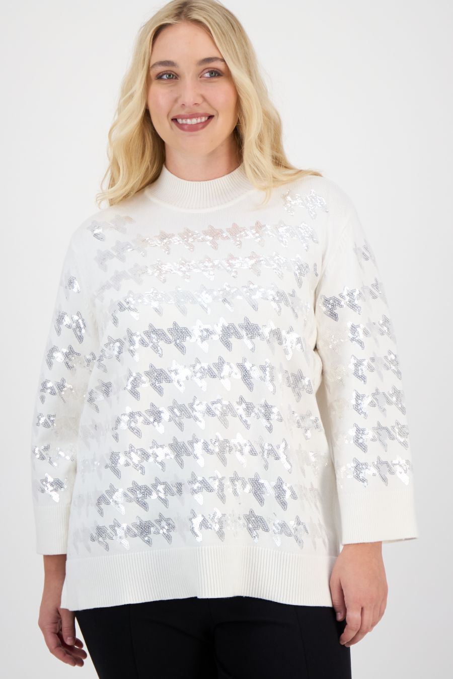 Женский свитер с пайетками в клетку гусиная лапка Anne Klein, White Dove
Женский свитер с пайетками в клетку гусиная лапка Anne Klein, White Dove