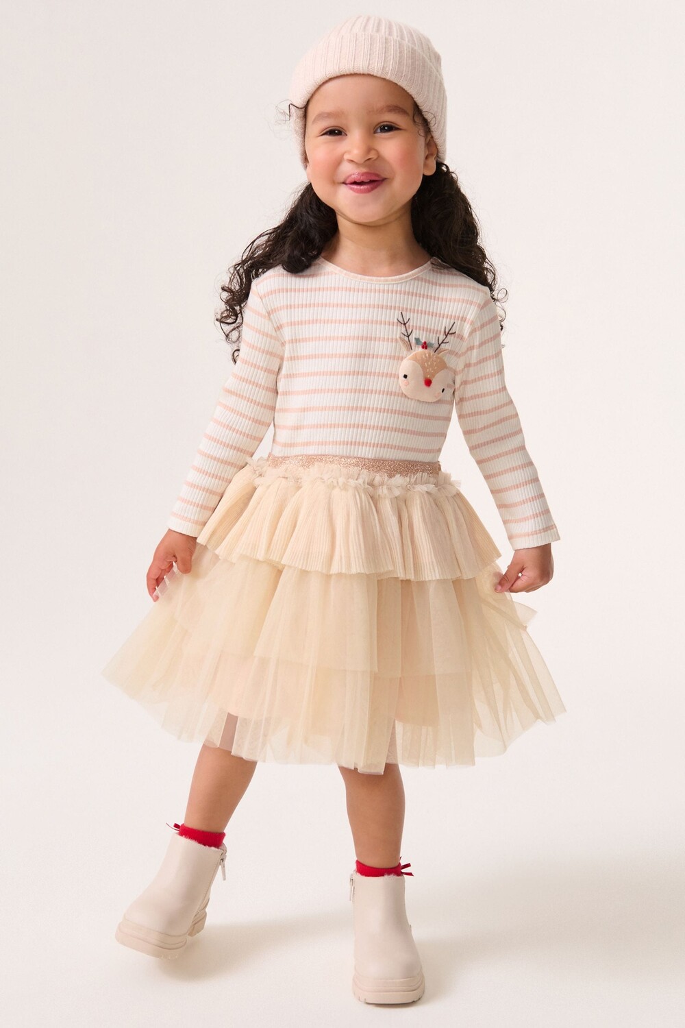 Платье с длинными рукавами и блестками в виде оленей (3 мес 7 лет) Next, розовый