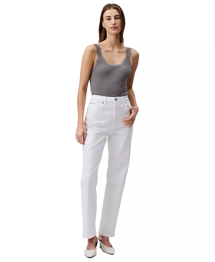 Женские джинсы с высокой посадкой, прямыми штанинами и эластичным денимом Calvin Klein Jeans, белый 
Женские джинсы с высокой посадкой, прямыми штанинами и эластичным денимом Calvin Klein Jeans, белый