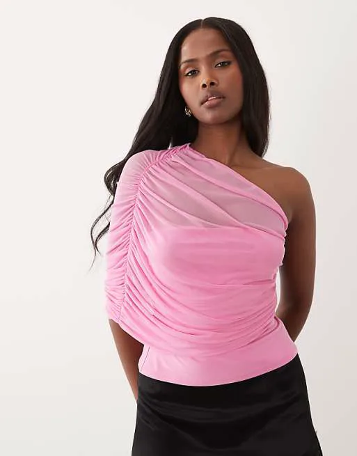 Розовый сетчатый топ на одно плечо со рюшами ASOS DESIGN
Розовый сетчатый топ на одно плечо со рюшами ASOS DESIGN