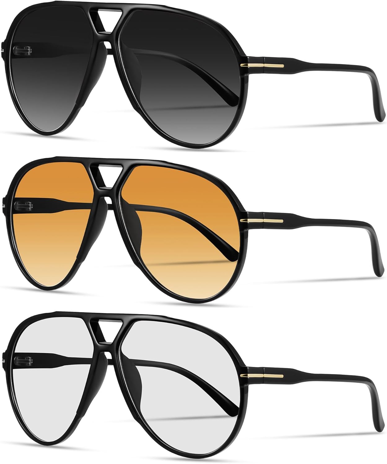 Большие ретро-солнцезащитные очки-авиаторы для женщин и мужчин. Классический винтажный стиль 70-х. Солнцезащитные очки в крупной оправе YMRFW, 3pack (Black/Gradient Gray+black/Gradient Orange+black/Clear)
Большие ретро-солнцезащитные очки-авиаторы для женщин и мужчин. Классический винтажный стиль 70-х. Солнцезащитные очки в крупной оправе YMRFW, 3pack (Black/Gradient Gray+black/Gradient Orange+black/Clear)