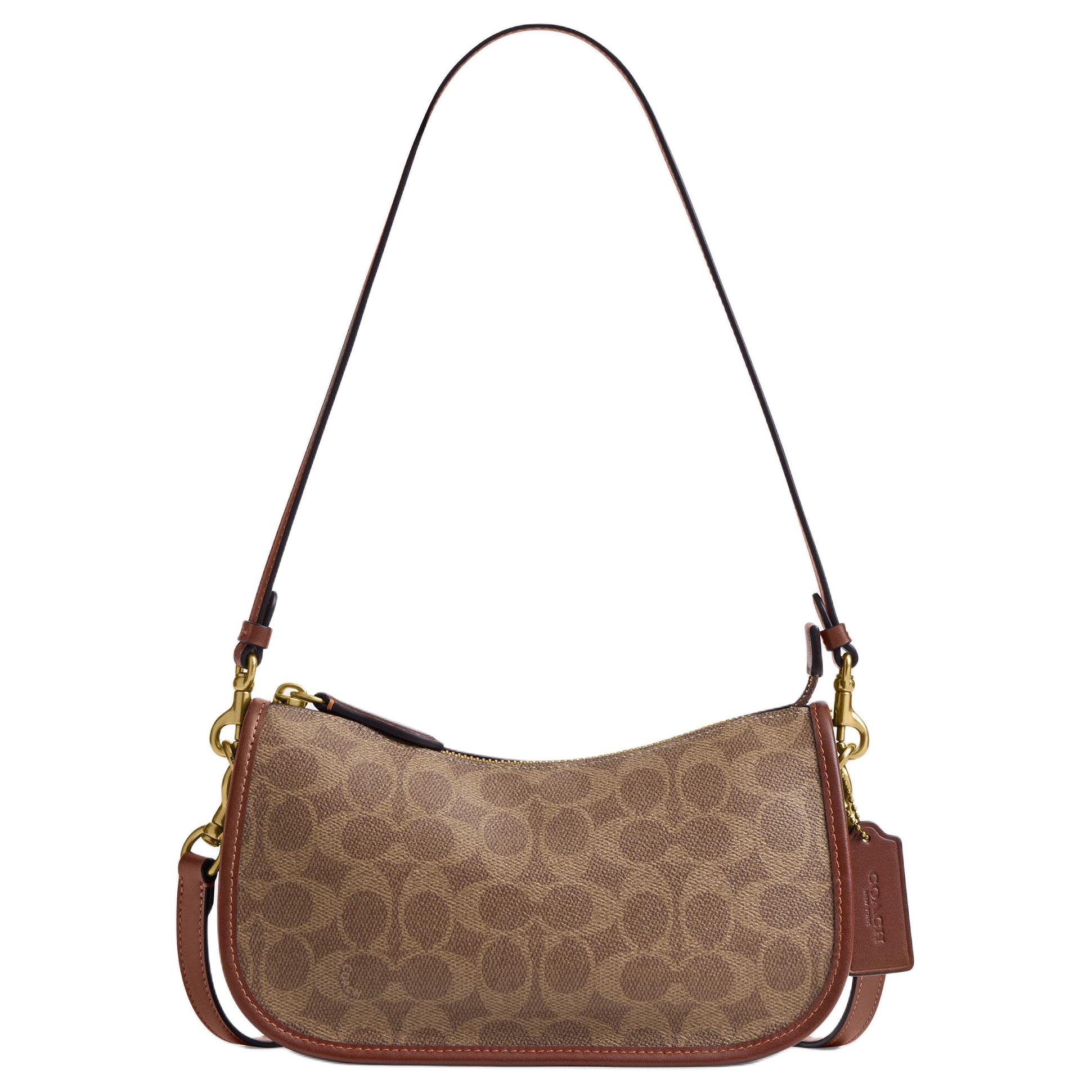 COACH Волнистая разделанная кожаная сумка через плечо Средняя женская коричневая желтая 
COACH Волнистая разделанная кожаная сумка через плечо Средняя женская коричневая желтая