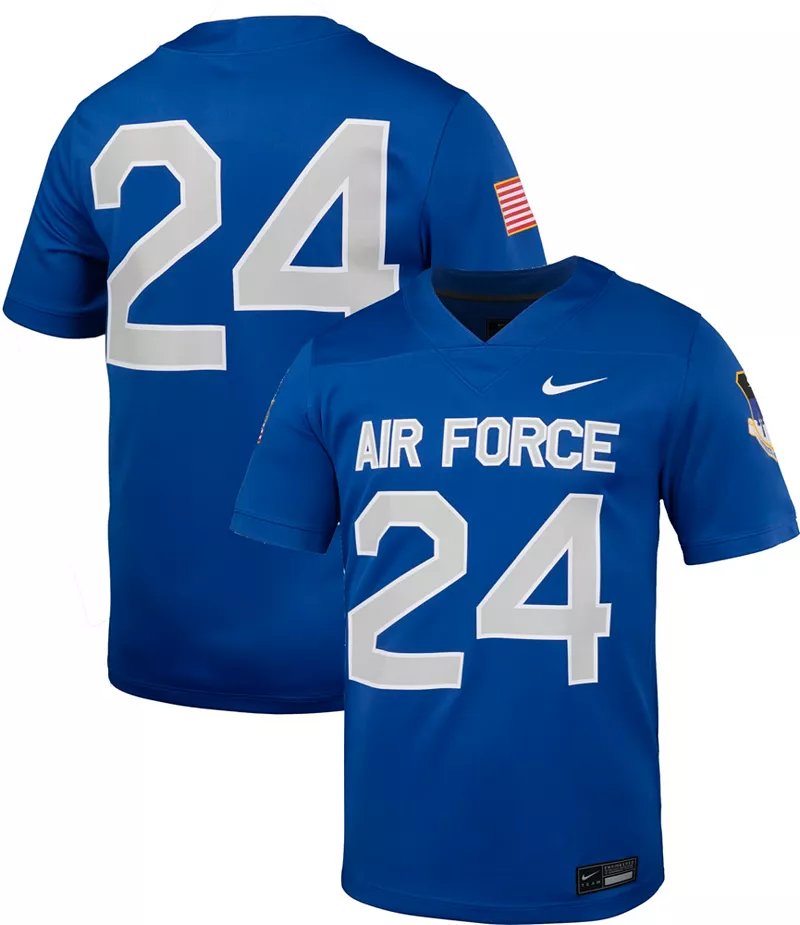 Мужская футболка Nike Air Force Falcons #24, синяя реплика, для домашнего футбола
Мужская футболка Nike Air Force Falcons #24, синяя реплика, для домашнего футбола
