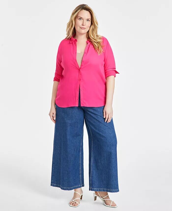 Модная креповая рубашка больших размеров на пуговицах спереди On 34Th, розовый
Модная креповая рубашка больших размеров на пуговицах спереди On 34Th, розовый