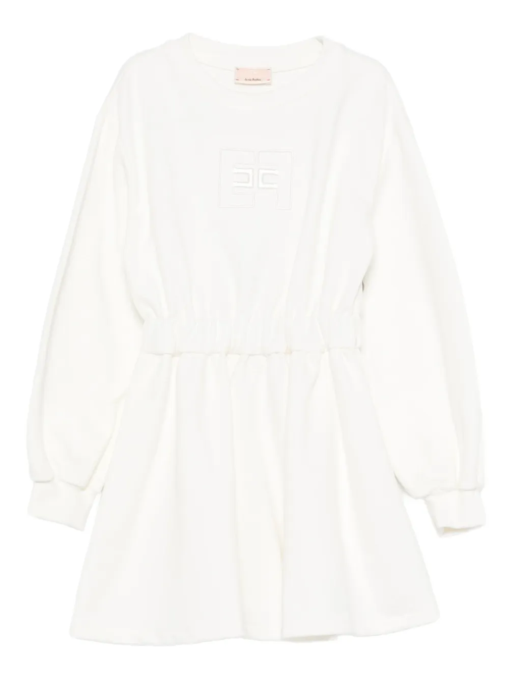 Платье с вышитым логотипом и приталенной талией Elisabetta Franchi La Mia Bambina, белый 
Платье с вышитым логотипом и приталенной талией Elisabetta Franchi La Mia Bambina, белый