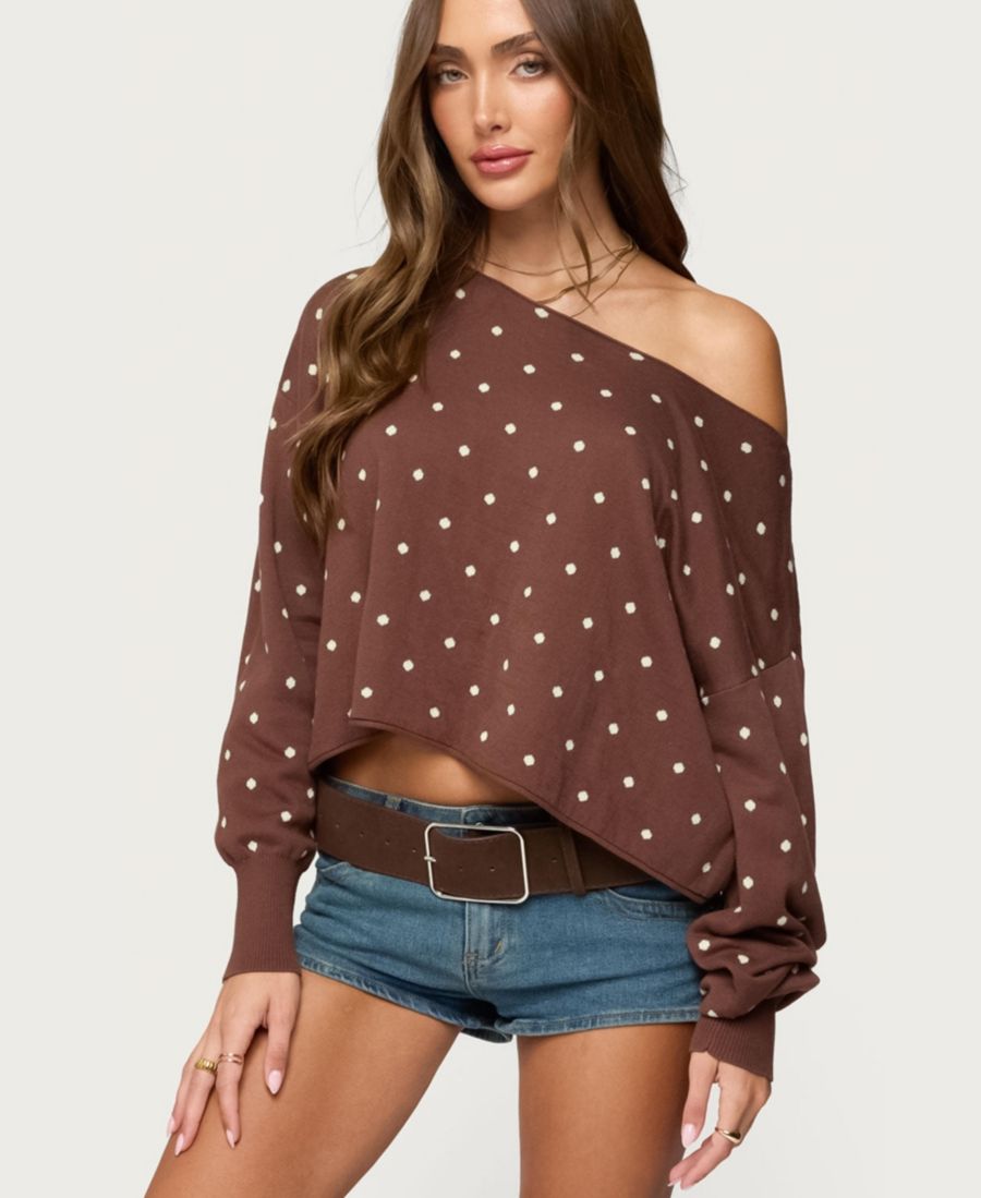 Женский объемный свитер в горошек с открытыми плечами Edikted, Brown
Женский объемный свитер в горошек с открытыми плечами Edikted, Brown