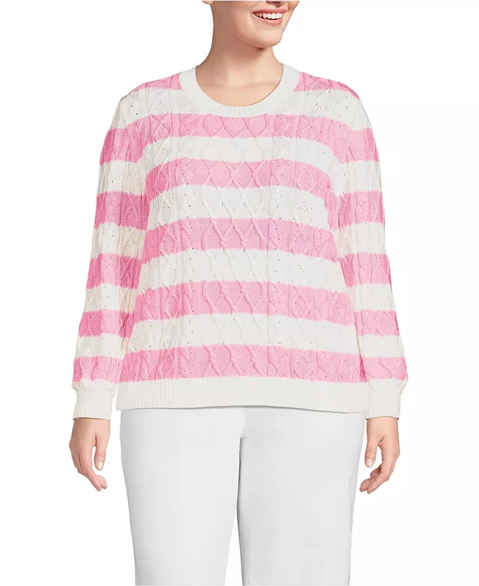 Женский свитер с круглым вырезом и арановой косой большого размера Lands' End, розовый
Женский свитер с круглым вырезом и арановой косой большого размера Lands' End, розовый