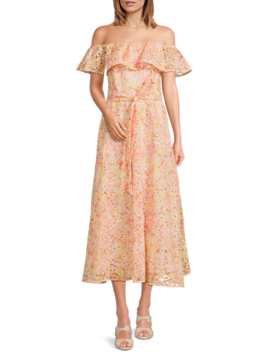 Платье макси с открытыми плечами Schiffli Mikael Aghal, цвет Orange Multi
Платье макси с открытыми плечами Schiffli Mikael Aghal, цвет Orange Multi