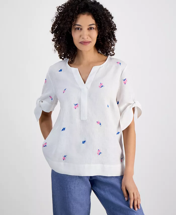 Повседневный топ с завязывающимися рукавами и цветочной вышивкой из льна Charter Club, белый
Повседневный топ с завязывающимися рукавами и цветочной вышивкой из льна Charter Club, белый