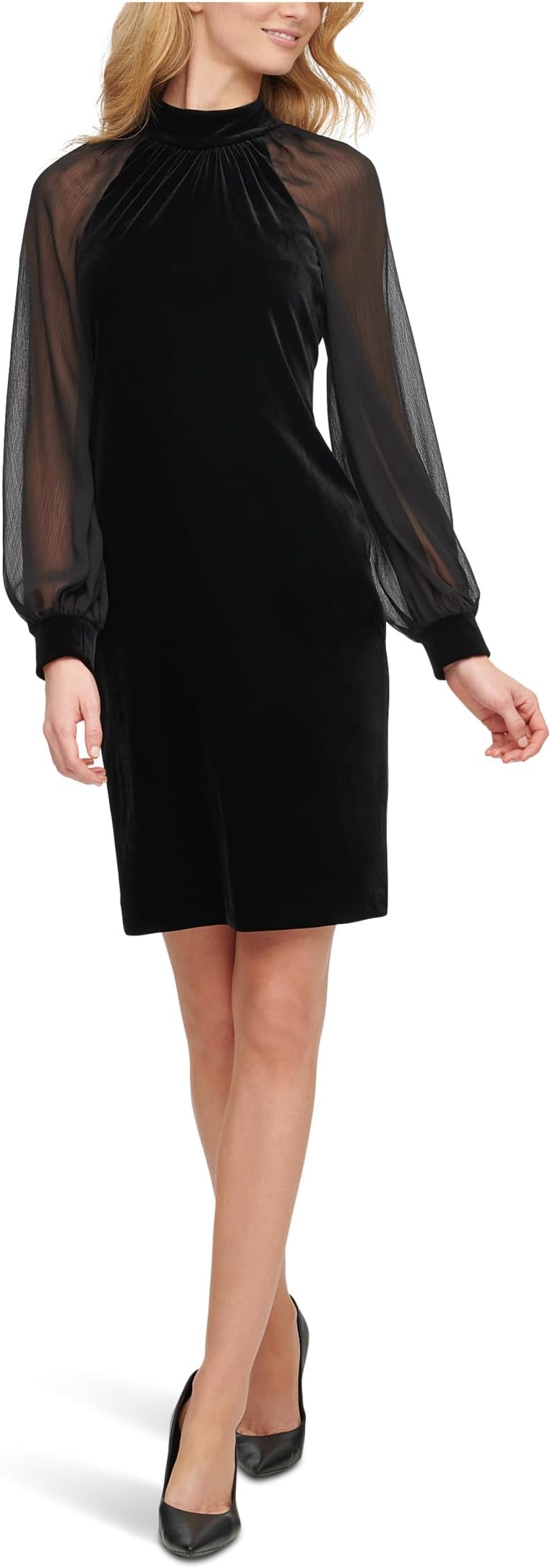 Женское бархатное платье-футляр с прозрачными рукавами реглан и манжетами Calvin Klein, Black
Женское бархатное платье-футляр с прозрачными рукавами реглан и манжетами Calvin Klein, Black