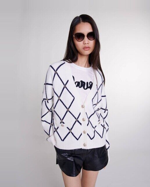 Женский кардиган с ромбами на пуговицах Maje, белый
Женский кардиган с ромбами на пуговицах Maje, белый