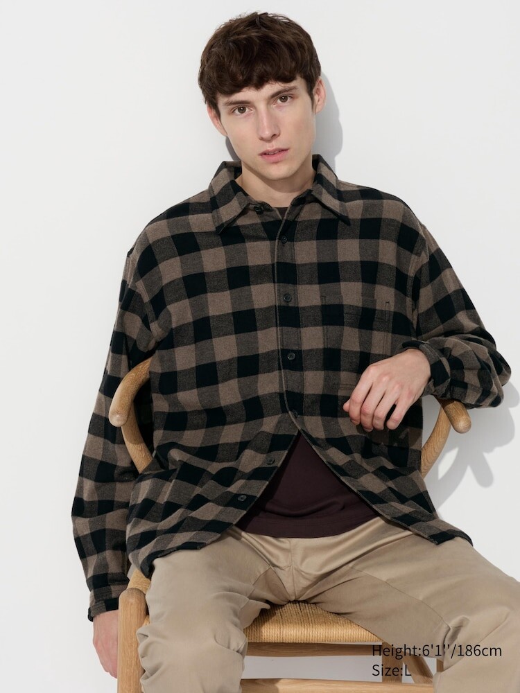 Фланелевая рубашка клетчатая Uniqlo, цвет 38 коричневый 
Фланелевая рубашка клетчатая Uniqlo, цвет 38 коричневый