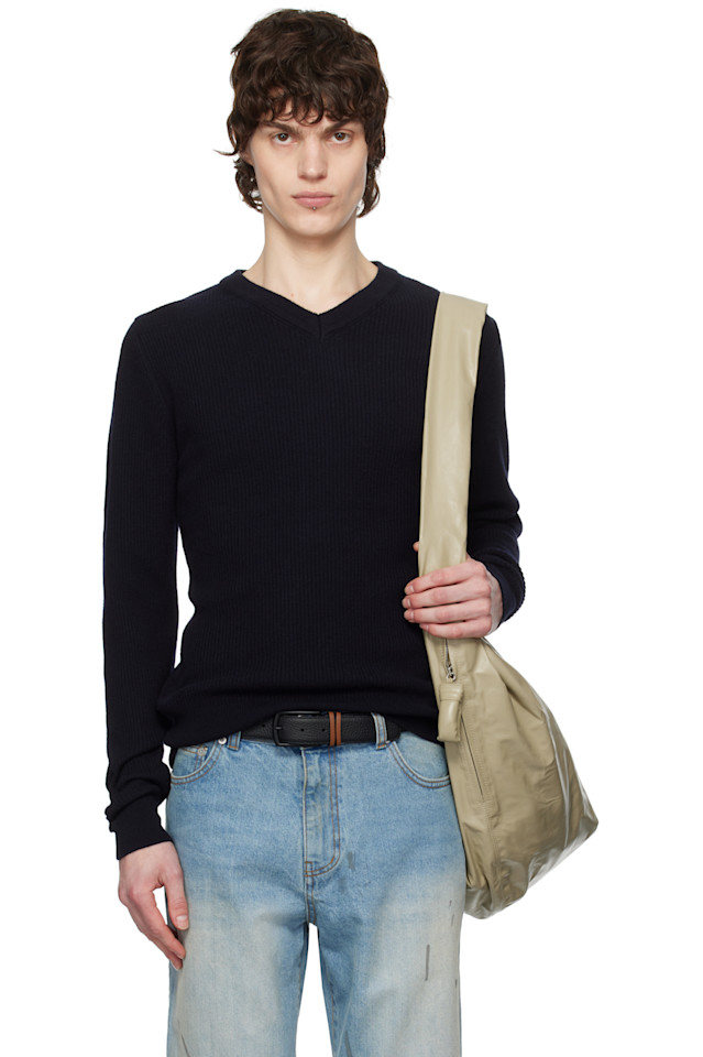 Свитер из супертонкой шерсти с V-образным вырезом и резинкой Tonywack, синий
Свитер из супертонкой шерсти с V-образным вырезом и резинкой Tonywack, синий