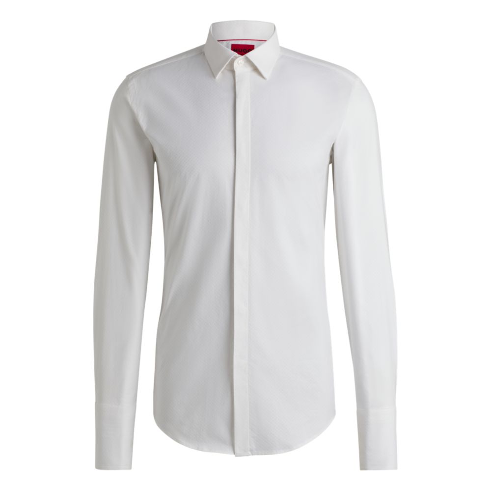 Рубашка облегающего кроя из структурированного эластичного хлопка HUGO, белый 
Рубашка облегающего кроя из структурированного эластичного хлопка HUGO, белый