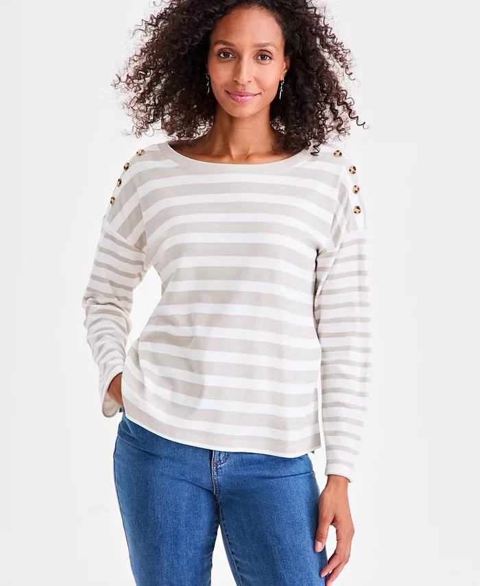 Женский трикотажный топ в полоску с длинными рукавами и отделкой на пуговицах Style & Co, коричневый/бежевый
Женский трикотажный топ в полоску с длинными рукавами и отделкой на пуговицах Style & Co, коричневый/бежевый