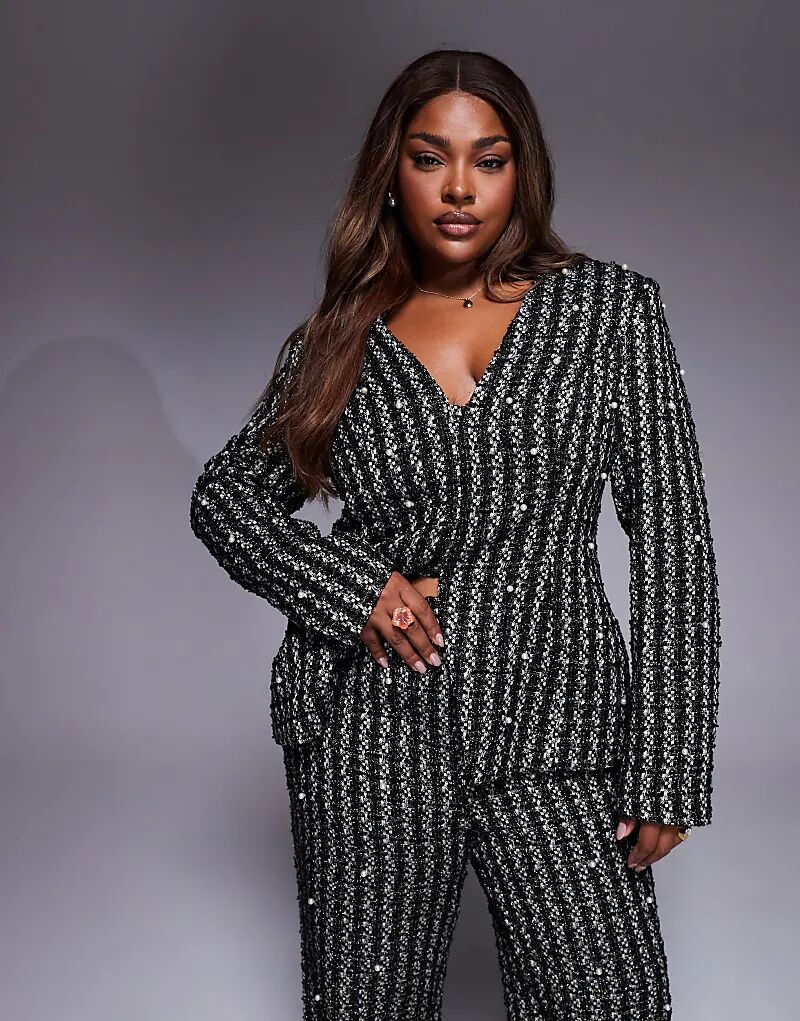 Блейзер букле ASOS LUXE Curve с жемчужной отделкой, черный
Блейзер букле ASOS LUXE Curve с жемчужной отделкой, черный