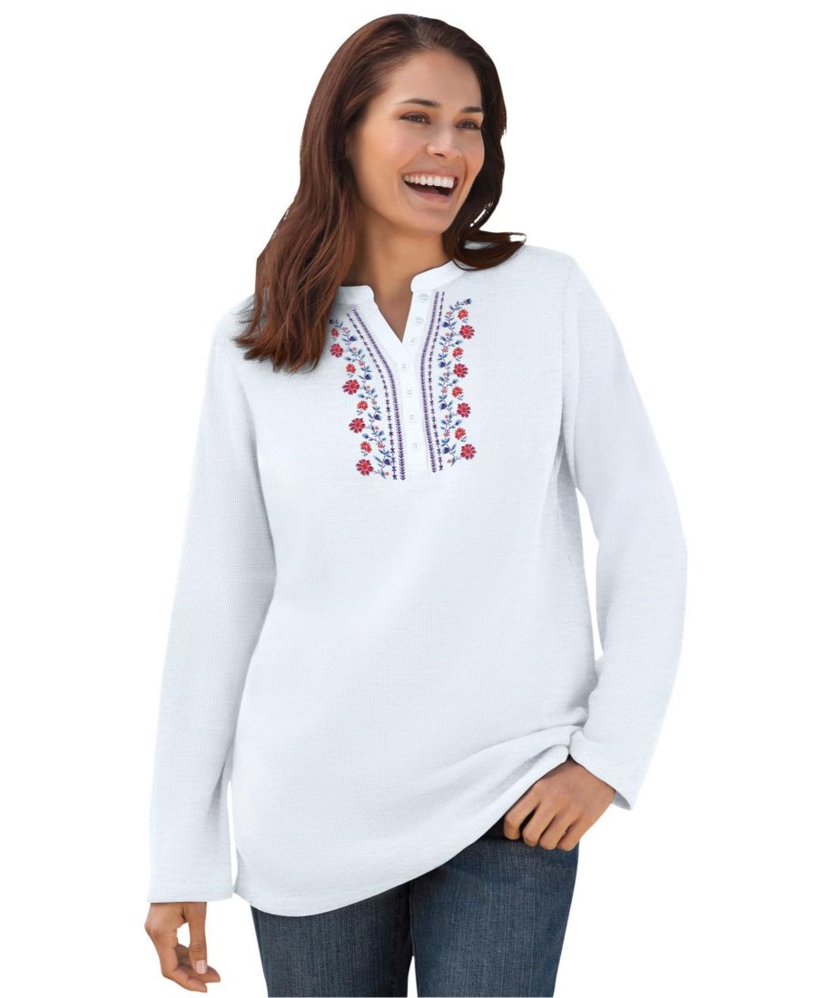 Женская термофутболка-поло большого размера с вышивкой Woman Within, White vine embroidery
Женская термофутболка-поло большого размера с вышивкой Woman Within, White vine embroidery