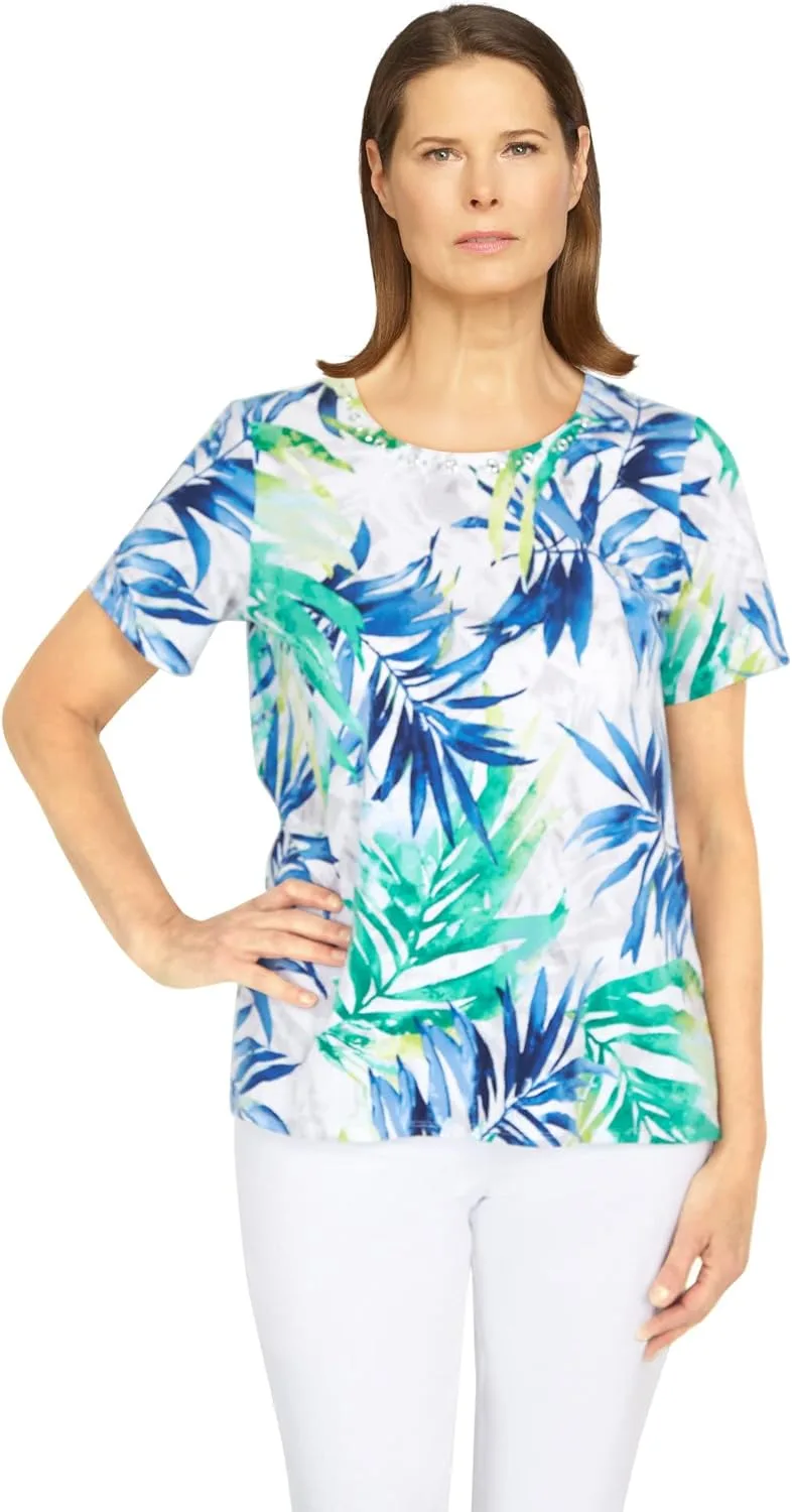 Alfred Dunner Женский топ с коротким рукавом и пальмовым принтом
Alfred Dunner Женский топ с коротким рукавом и пальмовым принтом