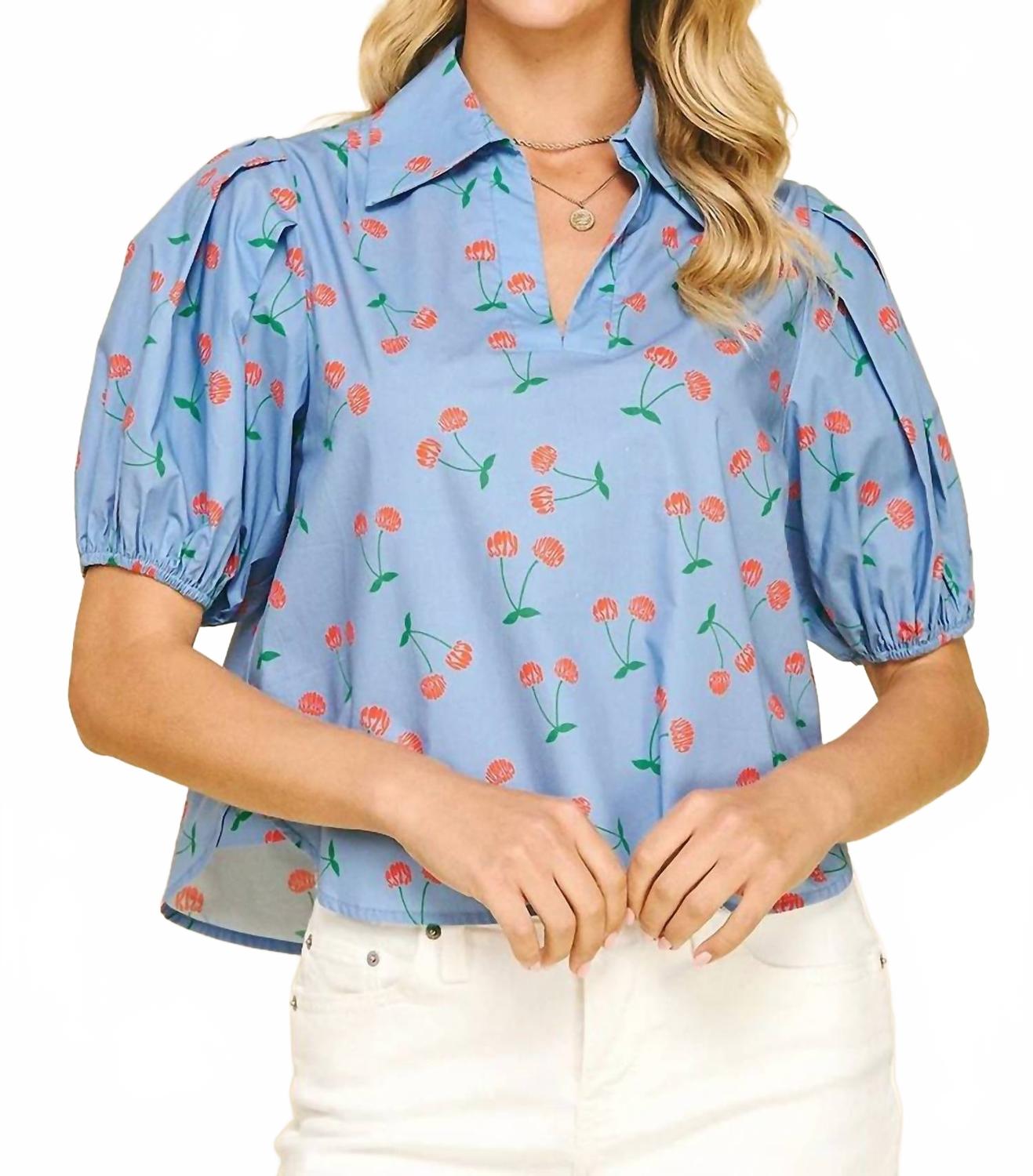 Блузка с рукавами-фонариками и принтом вишни, голубого цвета Pinch, синий
Блузка с рукавами-фонариками и принтом вишни, голубого цвета Pinch, синий