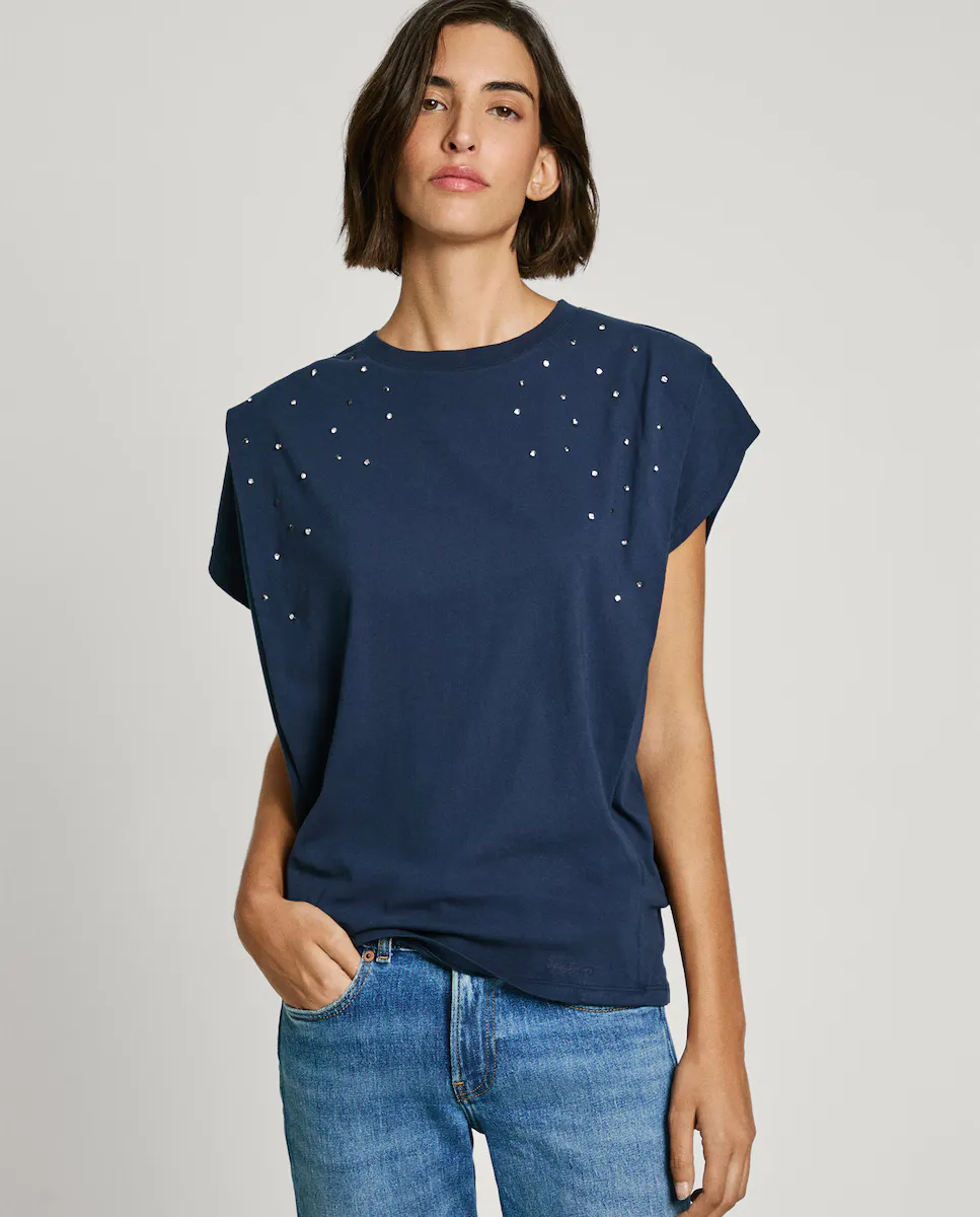 Женская футболка с короткими рукавами и деталями со стразами Pepe Jeans, тёмно-синий
Женская футболка с короткими рукавами и деталями со стразами Pepe Jeans, тёмно-синий
