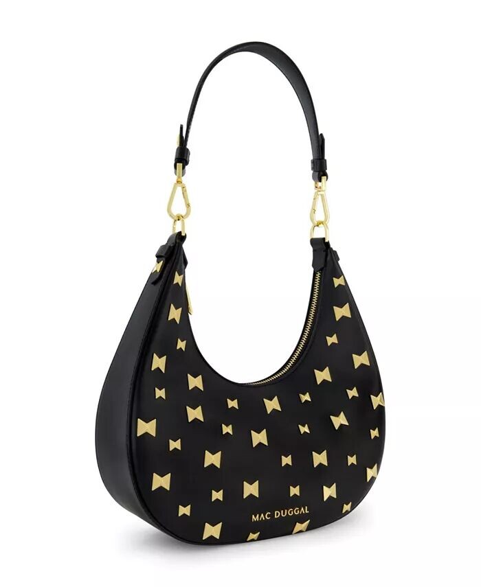 Позолоченная кожаная сумка-хобо с фурнитурой Mac Duggal, черный
Позолоченная кожаная сумка-хобо с фурнитурой Mac Duggal, черный