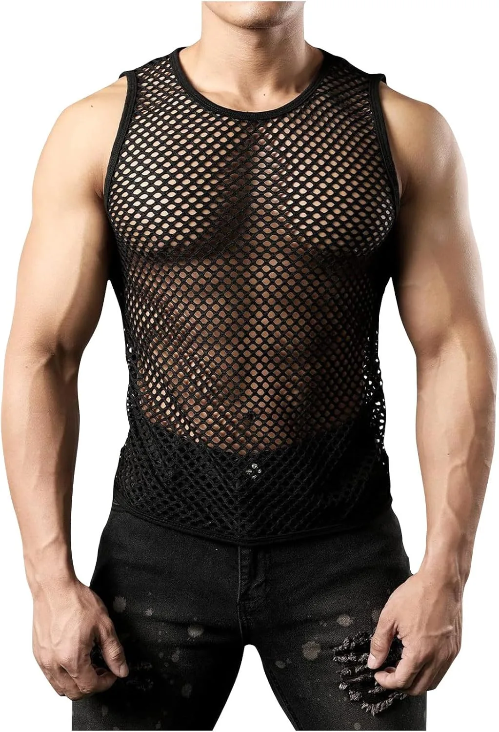 Мужская сетчатая майка Fishnet с прозрачным эффектом, облегающая, без рукавов
Мужская сетчатая майка Fishnet с прозрачным эффектом, облегающая, без рукавов