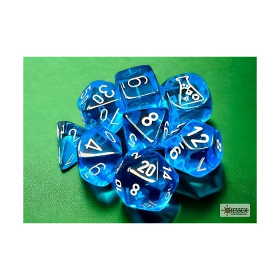 Poly Set Полупрозрачный тропический синий с белым (8), Dice - Lab - Poly Sets (Chessex)
Poly Set Полупрозрачный тропический синий с белым (8), Dice - Lab - Poly Sets (Chessex)