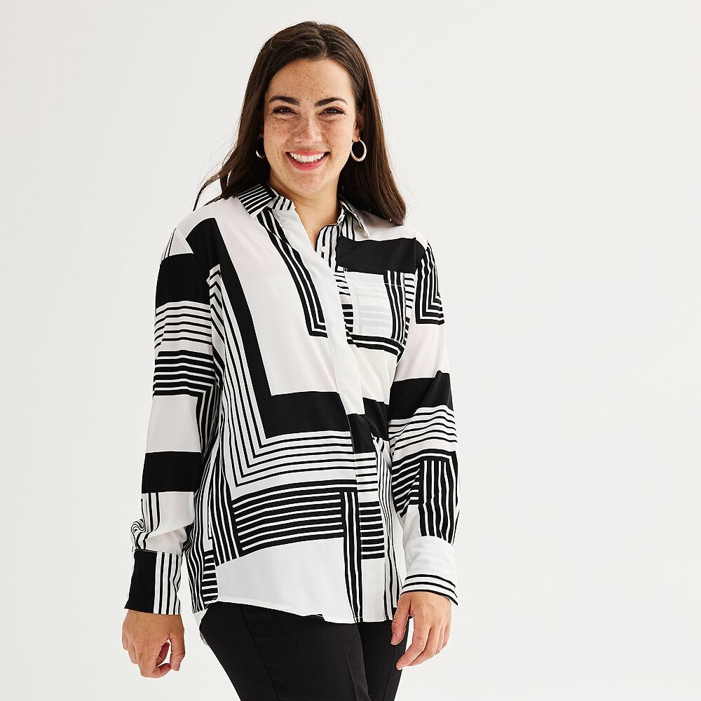 Женская рубашка из атласа с адаптивной драпировкой и магнитной застежкой Nine West с длинным рукавом, цвет Linework Geo
Женская рубашка из атласа с адаптивной драпировкой и магнитной застежкой Nine West с длинным рукавом, цвет Linework Geo