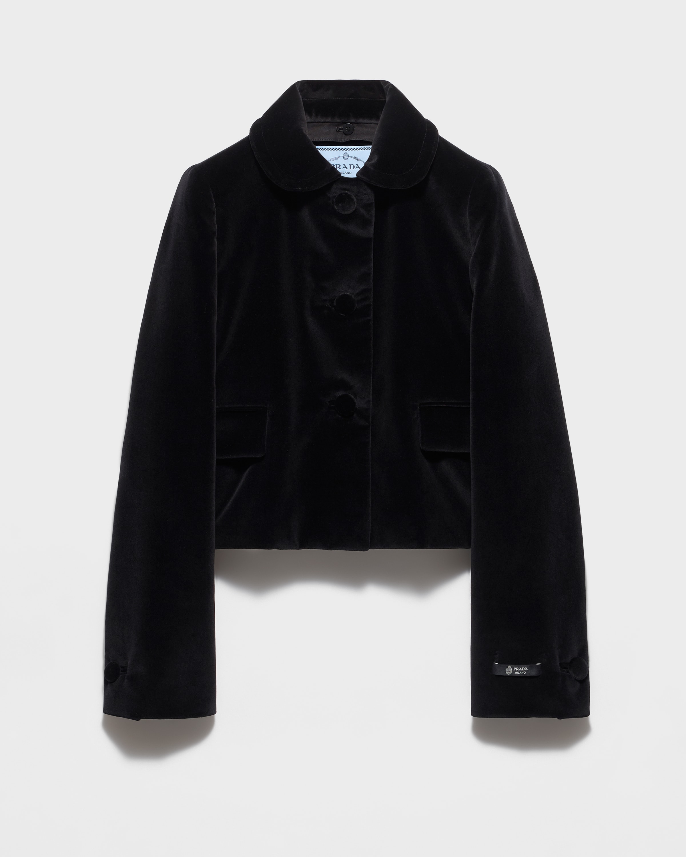 Вельветовый однобортный пиджак Prada, черный
Вельветовый однобортный пиджак Prada, черный