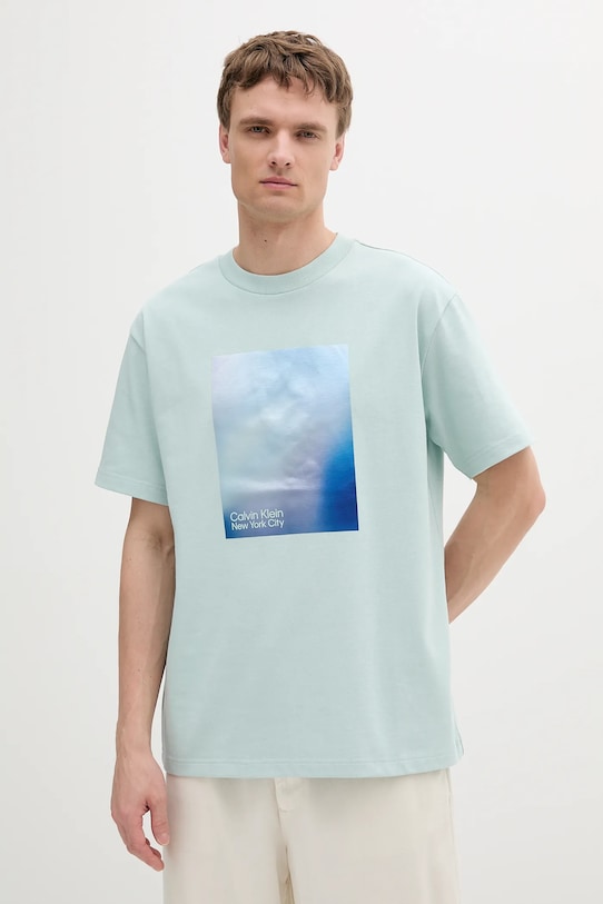 Хлопковая футболка Calvin Klein Jeans, бирюзовый 
Хлопковая футболка Calvin Klein Jeans, бирюзовый