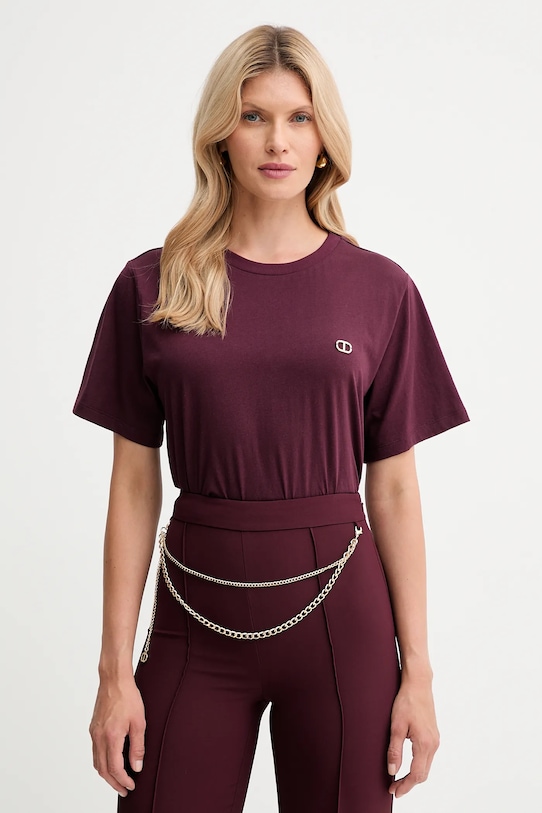 Хлопковая футболка Twinset, бордовый
Хлопковая футболка Twinset, бордовый