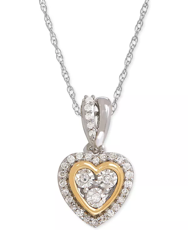 Ожерелье с подвеской в виде мини-сердца с бриллиантами (1/10 карата) из стерлингового серебра и 14-каратного золота Macy'S, two-tone
Ожерелье с подвеской в виде мини-сердца с бриллиантами (1/10 карата) из стерлингового серебра и 14-каратного золота Macy'S, two-tone