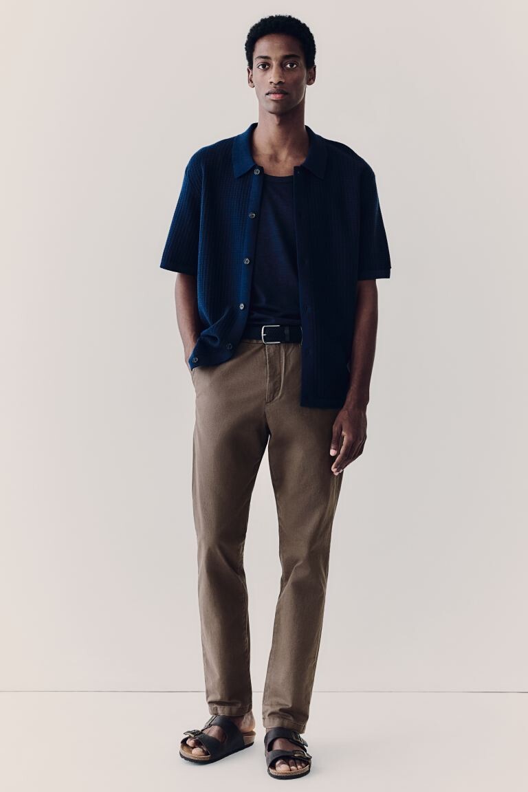 Узкие хлопковые брюки чиносы H&M, коричневый
Узкие хлопковые брюки чиносы H&M, коричневый