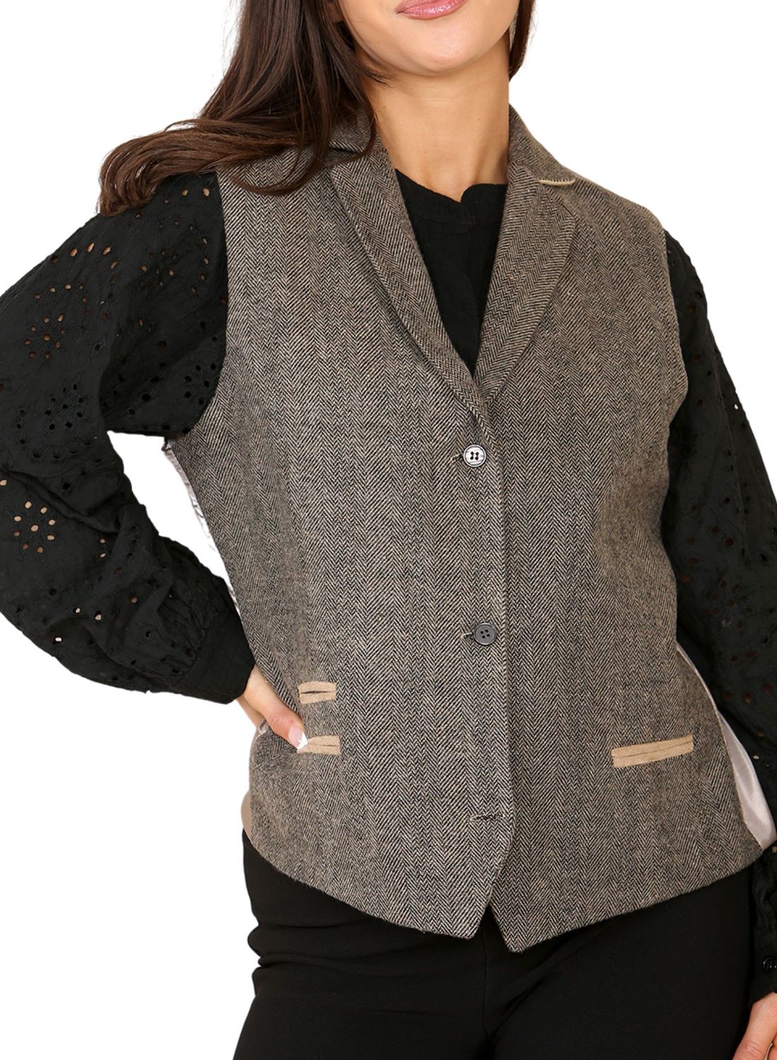 Жилет из твида с узором «ёлочка» TruClothing, коричневый
Жилет из твида с узором «ёлочка» TruClothing, коричневый