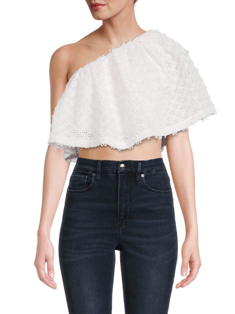 Укороченный топ на одно плечо с вышивкой Lela Rose, белый 
Укороченный топ на одно плечо с вышивкой Lela Rose, белый