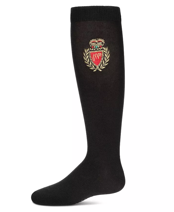 Детские хлопковые гольфы с вышитым гербом для девочек MeMoi, черный 
Детские хлопковые гольфы с вышитым гербом для девочек MeMoi, черный