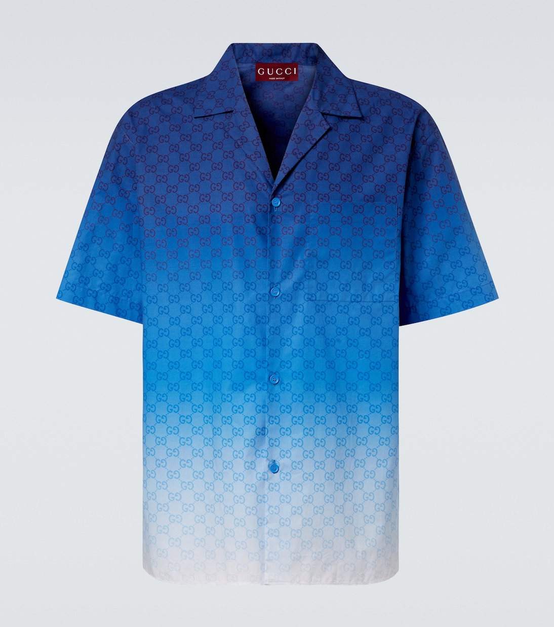 GG омбре хлопковая поплиновая боулинговая рубашка Gucci, Light Blue/White/Mc
GG омбре хлопковая поплиновая боулинговая рубашка Gucci, Light Blue/White/Mc