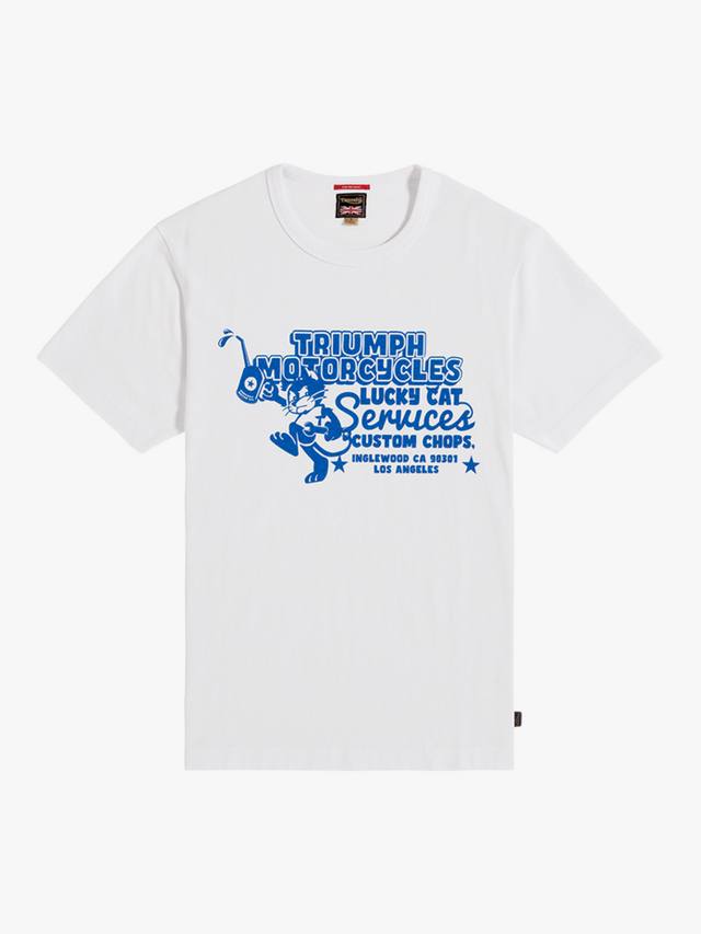 Хлопчатобумажная футболка с графическим рисунком lucky cat обычного кроя Triumph Motorcycles, белый 
Хлопчатобумажная футболка с графическим рисунком lucky cat обычного кроя Triumph Motorcycles, белый