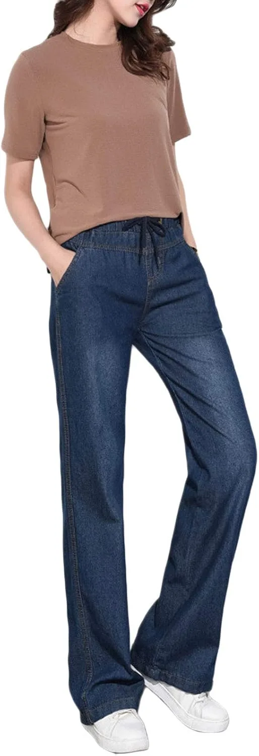 Flygo Women's Washed Elastic Waist Wide Leg Pants Denim
Flygo Women's Washed Elastic Waist Wide Leg Pants Denim