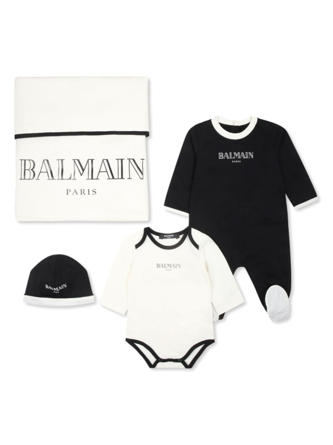 Balmain Kids комплект из четырех предметов для новорожденного с логотипом, черный
Balmain Kids комплект из четырех предметов для новорожденного с логотипом, черный