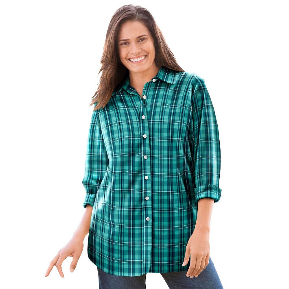 Женщина в женской идеальной рубашке с длинным рукавом больших размеров Woman Within, цвет Aquamarine Plaid
Женщина в женской идеальной рубашке с длинным рукавом больших размеров Woman Within, цвет Aquamarine Plaid