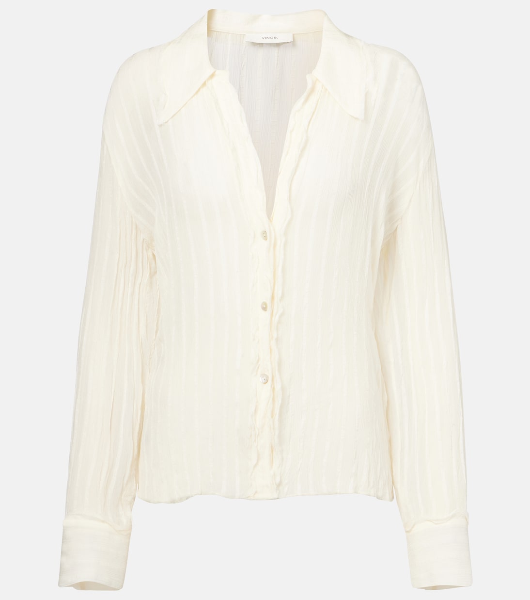 Рубашка в полоску с рюшами и полупрозрачным принтом Vince, белый
Рубашка в полоску с рюшами и полупрозрачным принтом Vince, белый