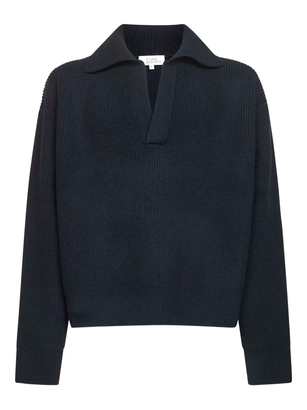 Вязаный свитер с воротником поло Studio Nicholson, синий
Вязаный свитер с воротником поло Studio Nicholson, синий