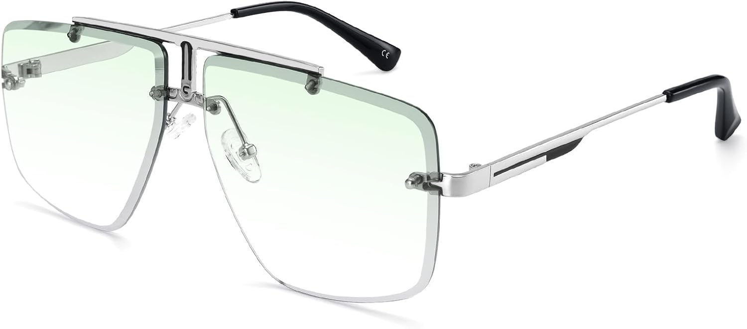 Мужские квадратные солнцезащитные очки без оправы, модные, большие, с тонированными линзами, золотистой металлической оправой, защита от ультрафиолета UV400 Dollger, C5:silver Frame Gradient Green Lenses
Мужские квадратные солнцезащитные очки без оправы, модные, большие, с тонированными линзами, золотистой металлической оправой, защита от ультрафиолета UV400 Dollger, C5:silver Frame Gradient Green Lenses