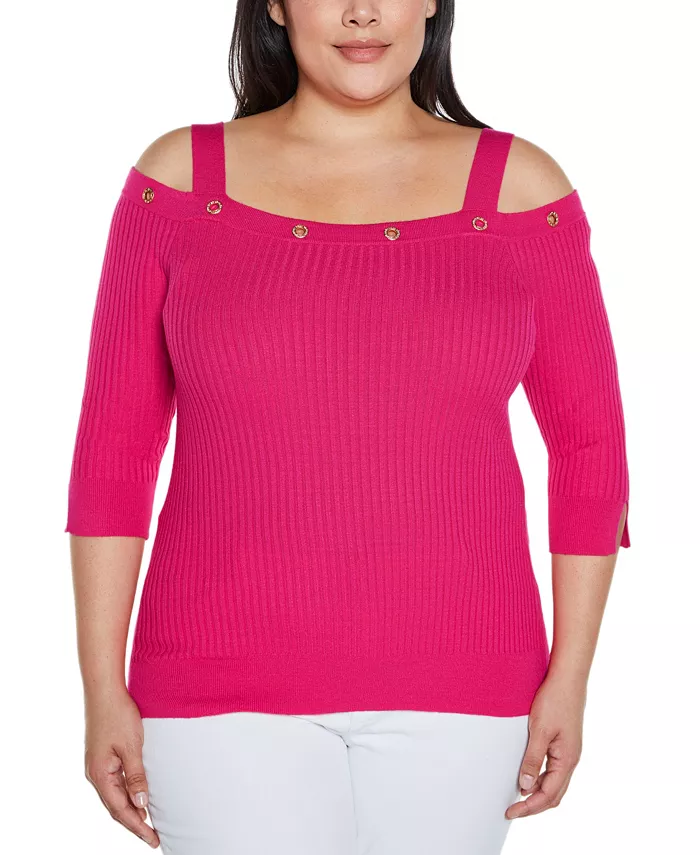 Черный свитер с открытыми плечами и отделкой стразами и люверсами размера плюс Belldini, розовый
Черный свитер с открытыми плечами и отделкой стразами и люверсами размера плюс Belldini, розовый