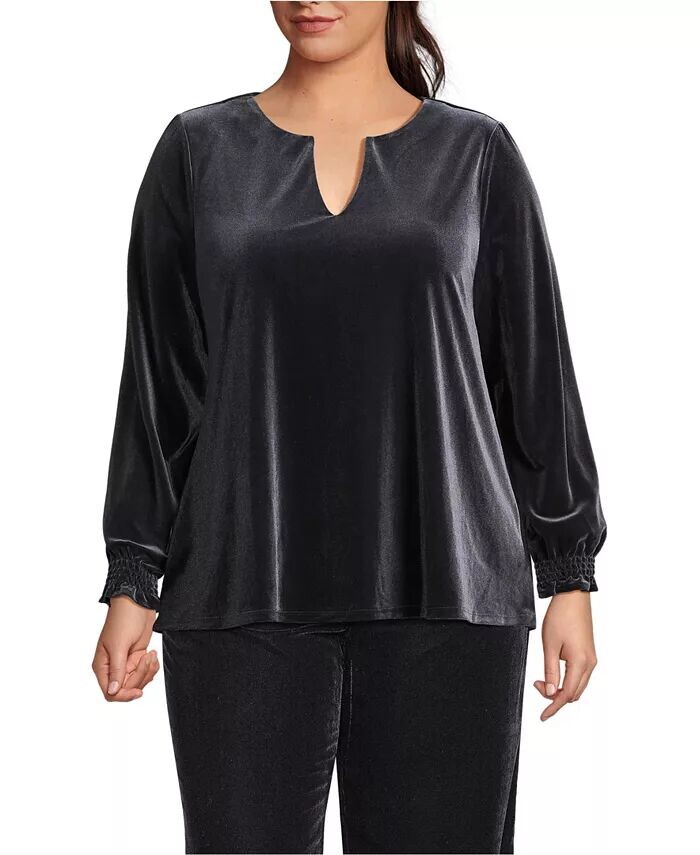 Бархатная блузка больших размеров с длинным рукавом Lands' End, черный
Бархатная блузка больших размеров с длинным рукавом Lands' End, черный