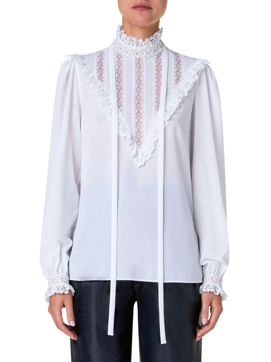 Блузка с кружевом и оборками Akris, белый
Блузка с кружевом и оборками Akris, белый