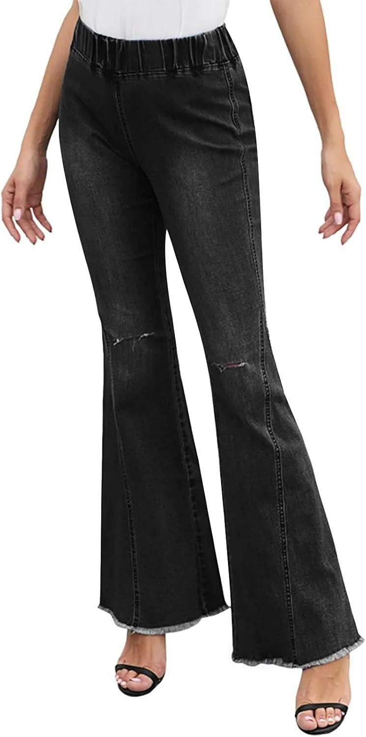 Рваные расклешенные джинсы для женщин с высокой талией
Рваные расклешенные джинсы для женщин с высокой талией