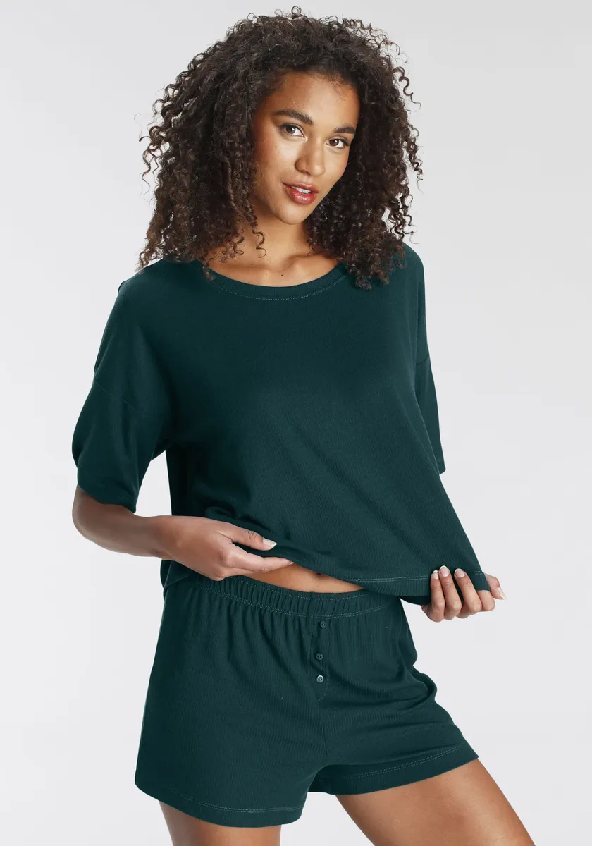 LASCANA Пижама (комплект, 2 шт.), из красивого ребристого материала, зеленый 
LASCANA Пижама (комплект, 2 шт.), из красивого ребристого материала, зеленый